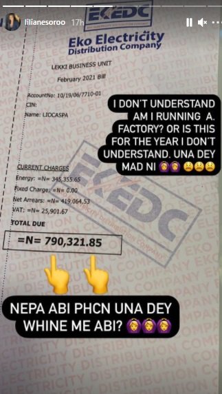 Lilian Esoro close to tears as she gets N790k electricity bill
