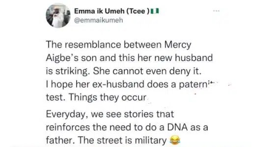 Man Charges Mercy Aigbe’s Estranged Husband To Go For Paternity Test Over Son’s Striking Resemblance With Her New Lover