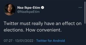 Nse Ikpe Etim Reacts To The Suspension Of Twitter Ban