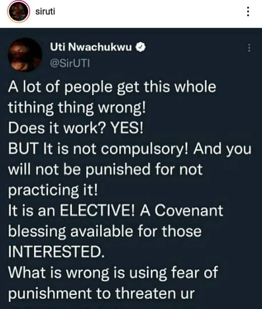 Actor Uti Nwachukwu-‘Tithing Works But Not Compulsory’