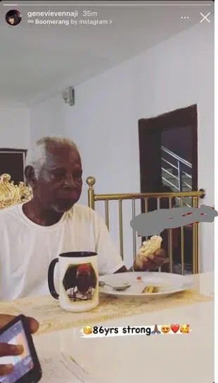 ‘Papa Looking Young’ – Fans React As Genevieve Nnaji Shares Photos Of Her Father At 86