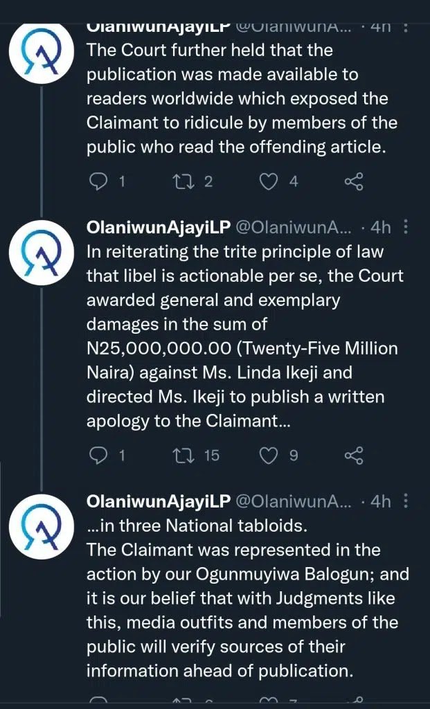 Court Orders Linda Ikeji To Pay N25 Million Libel Damages, Calls Lawyer ‘Idiot’,
