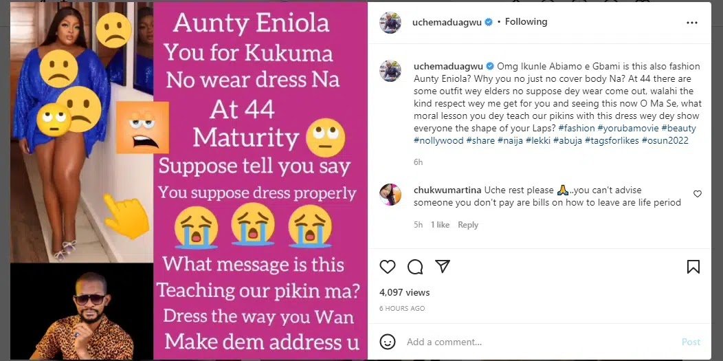 Actor To Actress Eniola Badmus: “Stop Flaunting Your Body, Dress With Sense”