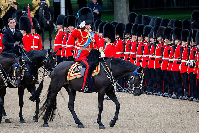 Prince William at Saturday's rehearsal riding on horseback
