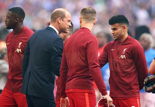 The Duke shook hands and handed medals to Liverpool players after the match