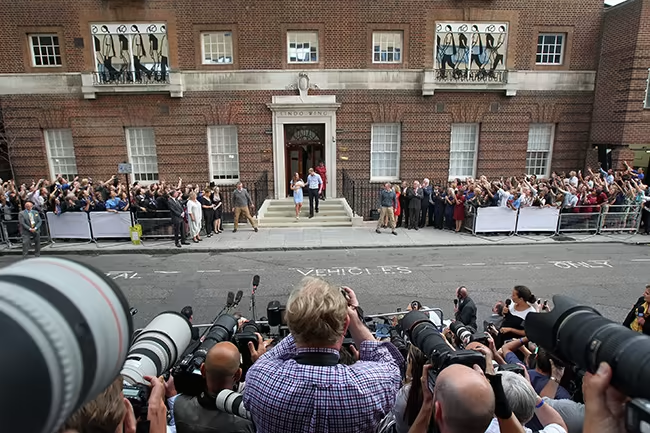 The royal couple outside the Lindo Wing with newborn Prince George
