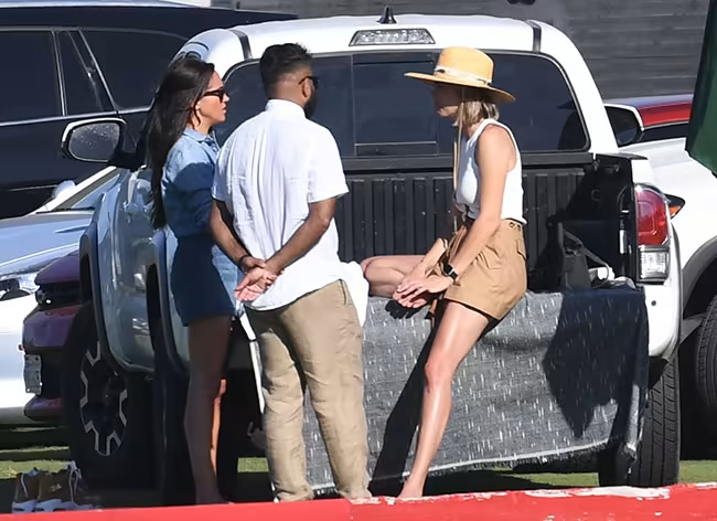 Meghan, pictured alongside Delfina Blaquier, supported Harry during his polo tournament last month