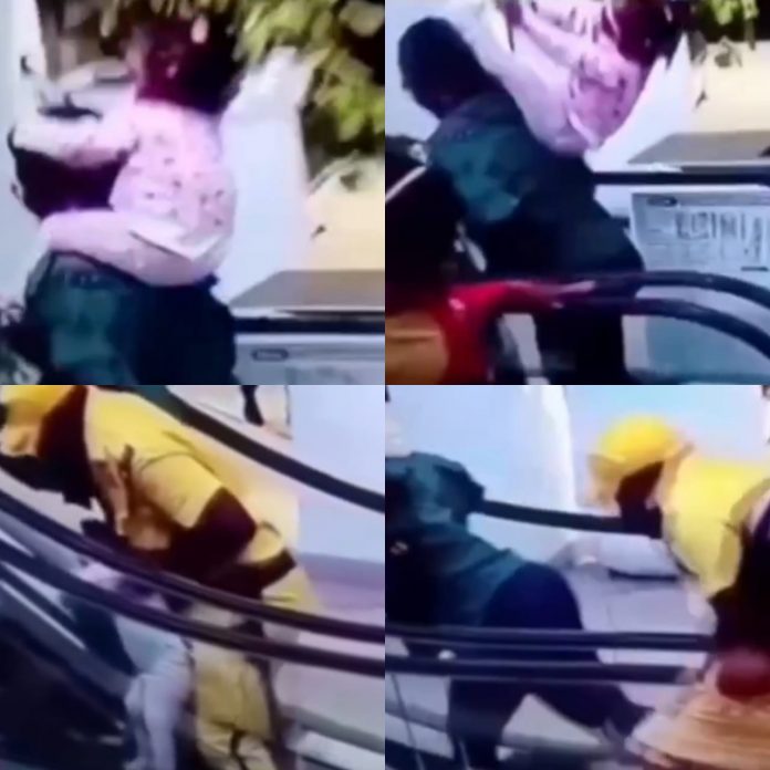 CCTV footage shows moment a security man saved a falling baby at a mall's escalator in Cameroon
