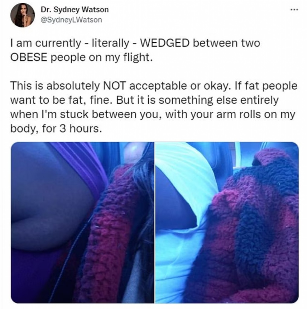 "If you need a seat belt extender, you are too fat to be on a plane"- American Airlines passenger who was 'wedged' between two obese people for a 3-hour flight asks for 'reparations'