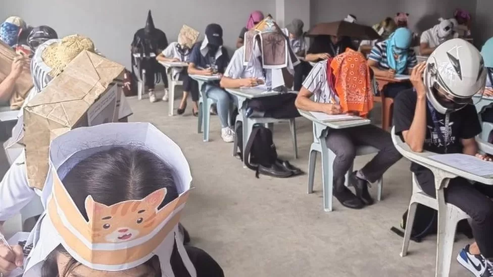 See the 'anti-cheating' exam hats being used by students in Philippines that have caused a stir online (photos)