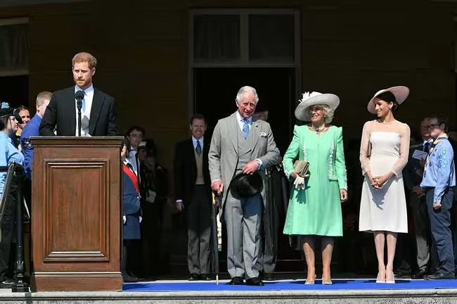 Prince Harry spoke warmly of his father at a palace garden party in 2018