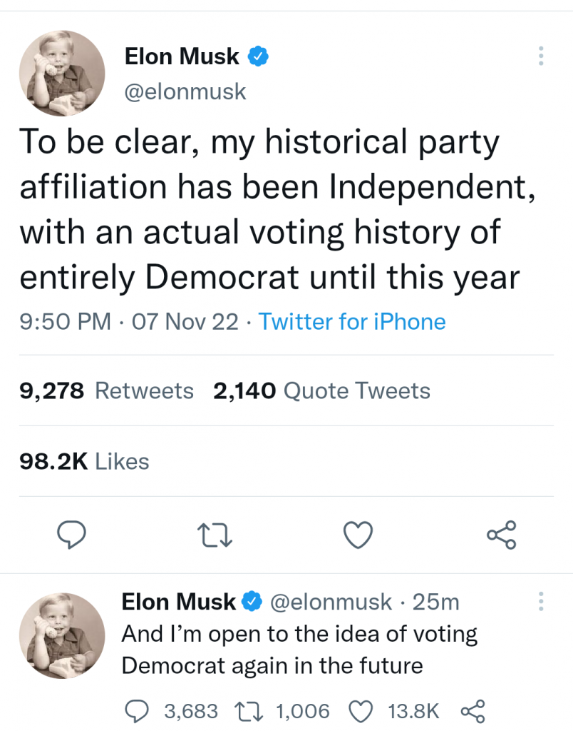 "Shared power curbs the worst excesses of both parties" - Elon Musk asks his followers to vote for Republicans in U.S. midterms