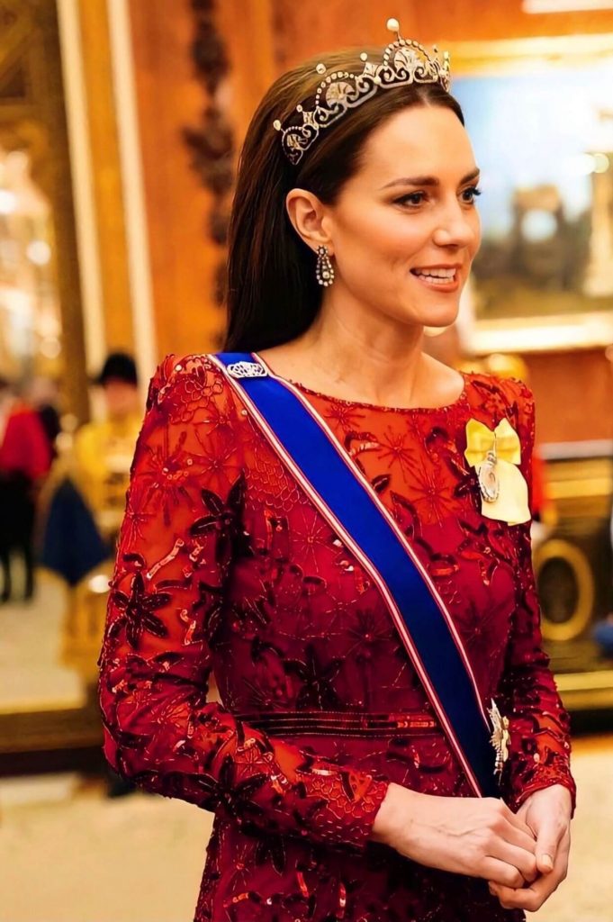 Kate Stuns In A Jenny Packham Gown Teamed With Diamond Earrings And Tiara For Diplomatic Corps Reception