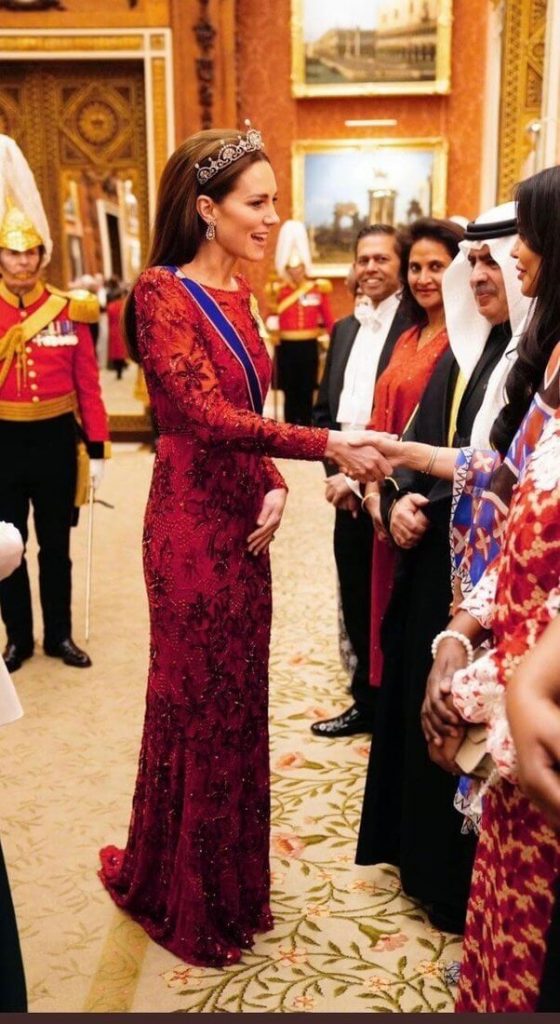 Kate Stuns In A Jenny Packham Gown Teamed With Diamond Earrings And Tiara For Diplomatic Corps Reception
