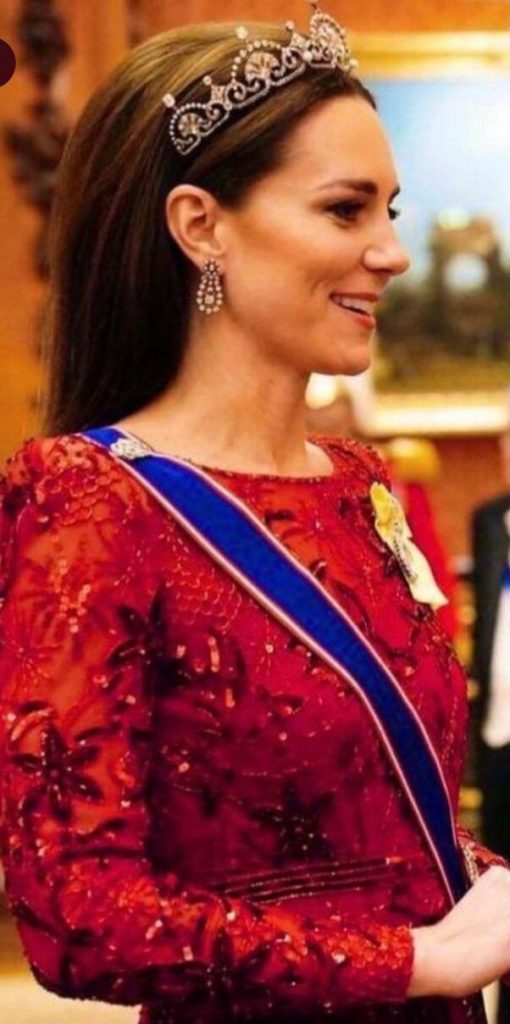 Kate Stuns In A Jenny Packham Gown Teamed With Diamond Earrings And Tiara For Diplomatic Corps Reception