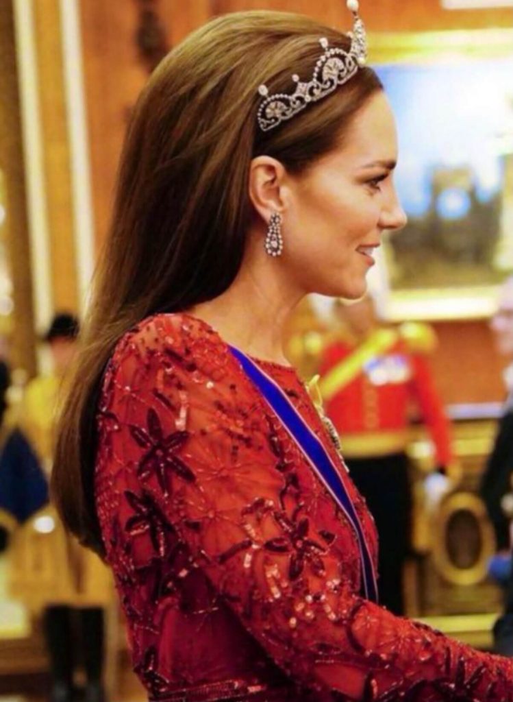 Kate Stuns In A Jenny Packham Gown Teamed With Diamond Earrings And Tiara For Diplomatic Corps Reception