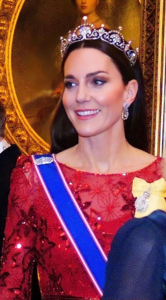 Kate Stuns In A Jenny Packham Gown Teamed With Diamond Earrings And Tiara For Diplomatic Corps Reception