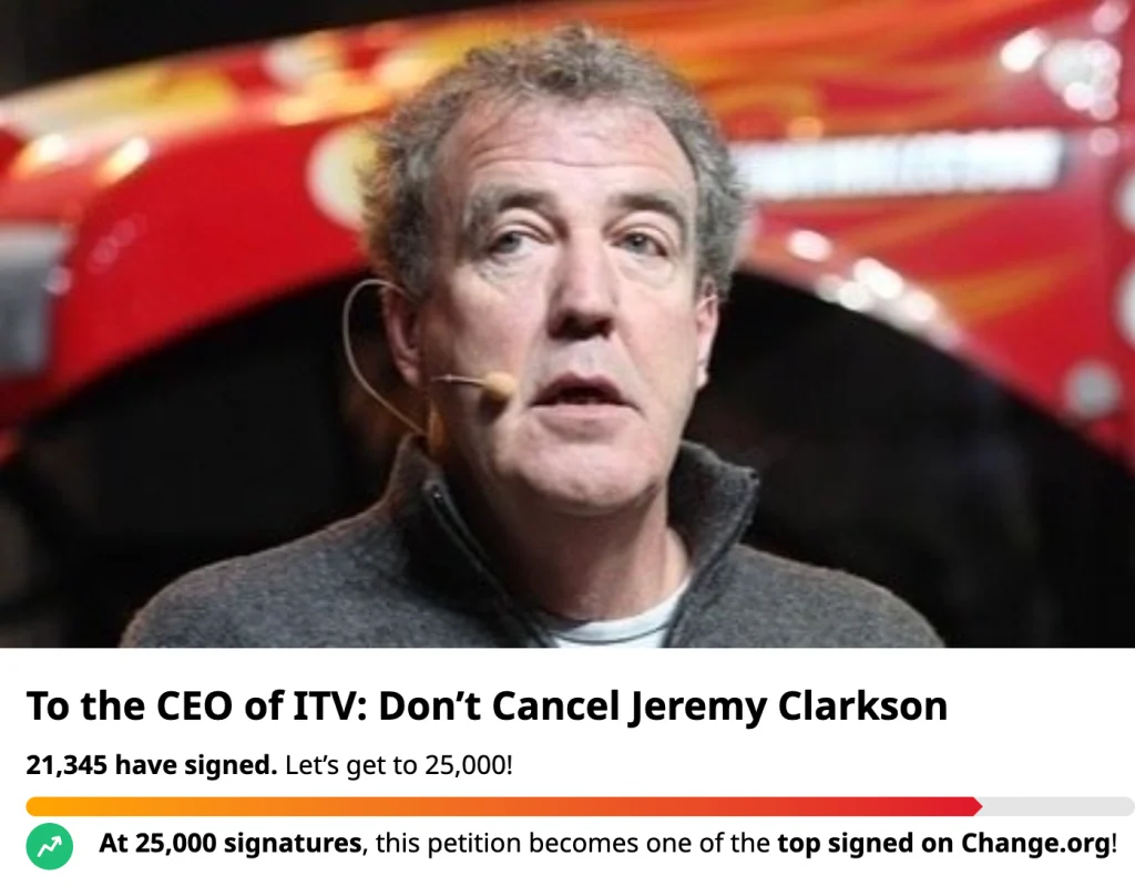 23,000 Jeremy Clarkson Fans Sign Petition Urging ITV Not To Sack Him