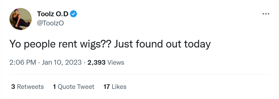 Toolz Expresses Shock After Discovering That People Rent Wig