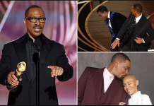 Eddie Murphy mocks Will Smith’s infamous Oscar slap as he accepts award at the Golden Globes
