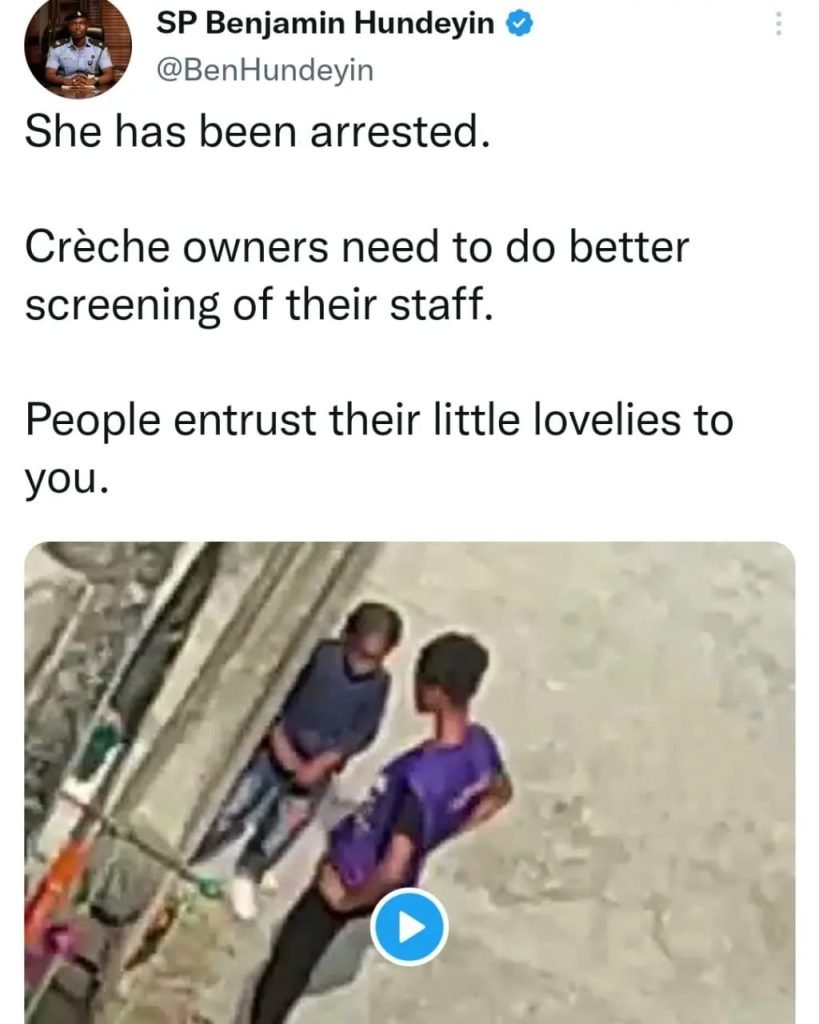 Lagos Police Arrests Caregiver Caught On Tape Physically Abusing A Child At A Creche