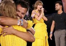 Taylor Swift shares HUG with her ex Taylor Lautner onstage after pop star re-releases tender song about their romance that unfolded 14 YEARS ago