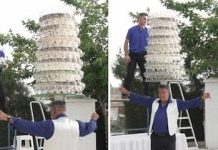 Man SMASHES record for most wine glasses balanced on the head
