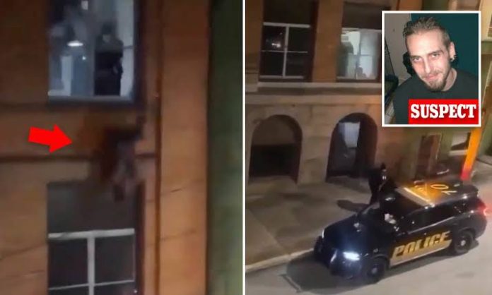 Murder suspect THROWS himself through window to his death while being led out of building