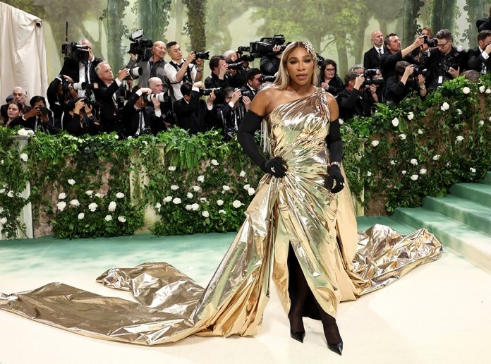 10 a dramatic train. Serena Williams Makes A Stylish Statement At The 2024 Met Gala In A Stunning Metallic Gold Balenciaga Gown Featuring A Dramatic Train