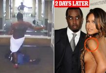 CCTV shows Diddy violently kicking ex, Cassie after CHASING her down hallway in a towel in hotel