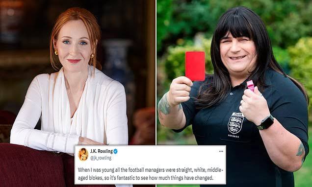 JK Rowling is accused of cruelty as she mocks transgender football manager by comparing her to a 'straight, white, middle-aged bloke'__ 42252y