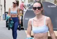 Olivia Wilde, 40, FLASHES her abs in a sports bra and blue leggings after hitting the gym in LA