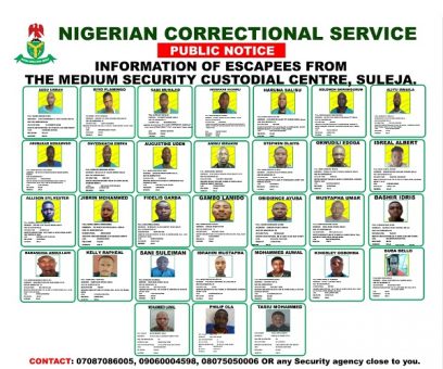 8 felling Abuja-FCT: Correctional Service Discloses Biometric Information Of 31 Escaped Inmates