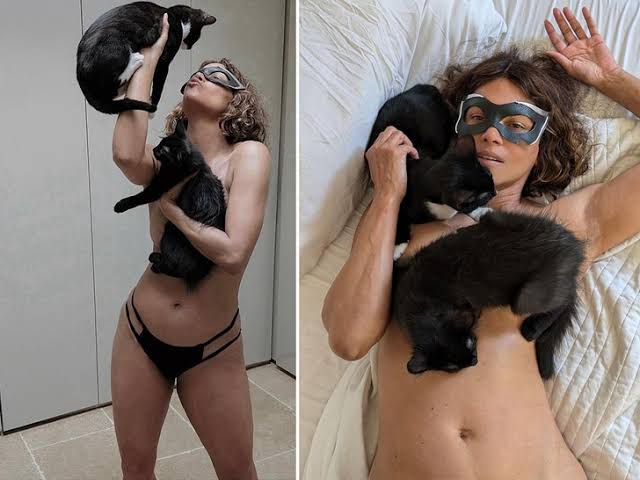 Halle Berry, 57, poses topless with CATS to celebrate 20th anniversary of 'Cat woman' 5226622