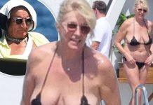 Penny Lancaster, 53, WOWS in a tiny black bikini on £50million yacht in Sardinia