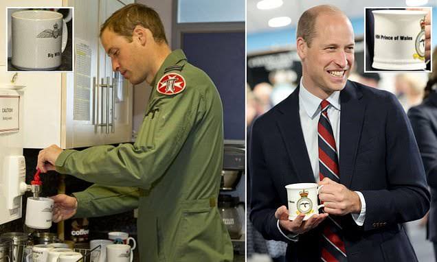 Prince William is given a 'Prince of Wales mug' by his former workplace to REPLACE cheeky one 2652