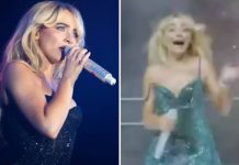 Sabrina Carpenter is HIT by a firework during her show