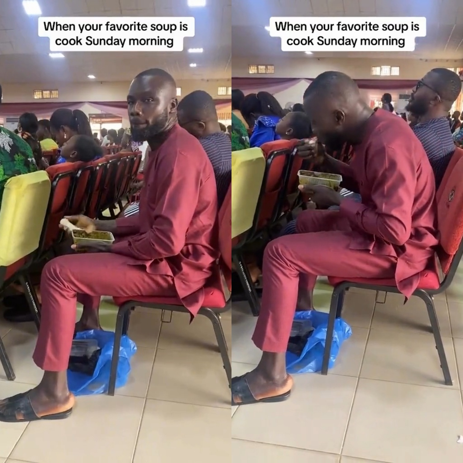 10 Man filmed eating swallow and soup in church