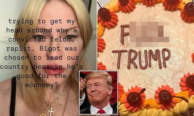 Madonna 'stuffed' her face with a 'F___ TRUMP' cake after shock election win 36337