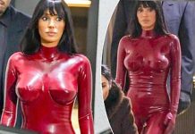 Bianca Censori cut a glam figure as she beamed down from her spaceship in skintight catsuit