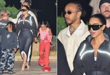 Kim Kardashian’s new boyfriend Lewis Hamilton seen bonding with her children at FIRST family dinner