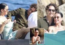 Katy Perry and Justin Trudeau in a public racy display as he applies sunscreen DOWN her top and bust