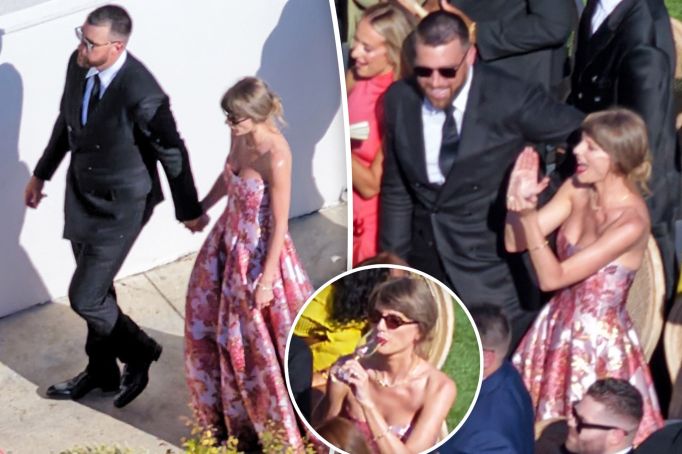 Taylor Swift and Travis Kelce hold hands in FIRST photo at ex-teammate's wedding 525252