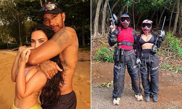 _Lewis Hamilton cuddles up to bikini-clad girlfriend Kim Kardashian as they go Instagram official514141