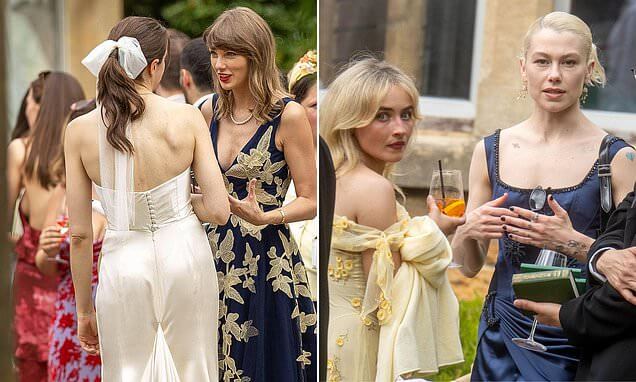 _Newlywed Taylor Swift GETS a new haircut and flashes her huge engagement ring at pal's wedding in UK 414141