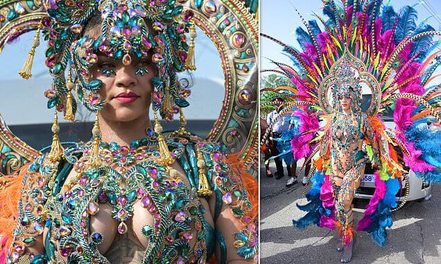 _Rihanna bears skin and goes braless in daring bejewelled outfit at famous Bajan carnival 52414151