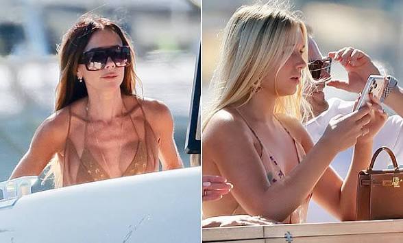 Victoria Beckham STUNS in a taupe bikini as she joins stylish daughter Harper onboard their £16M yacht in St Tropez 6242422