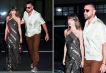 Taylor Swift and Travis Kelce display their wedding rings during glamorous date
