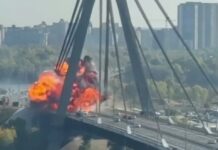 Russia drone hits Kyiv bridge in huge explosion ‘trying to slice Kyiv in two’