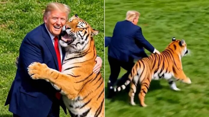 Trump sparks outrage with AI video parodying zoo tiger attack that shows him wrestling the beast 521441 (1)